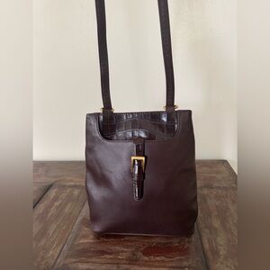 Vintage Leather Co Liz Claiborne brown purse shoulder bag croc detail women’s